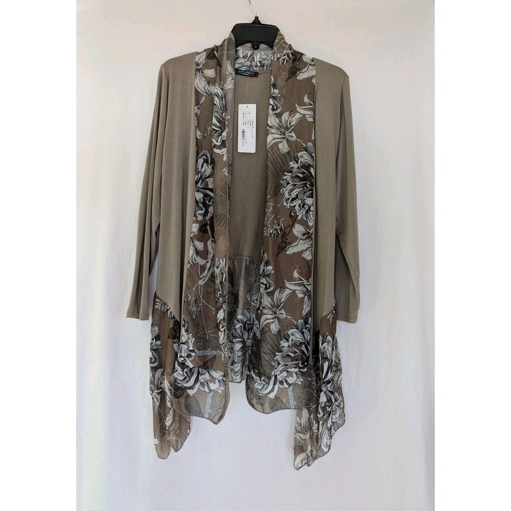 AMO Rosa Open Cardigan Womens S/M Silk Viscose Asymmetrical Hem Taupe NWT